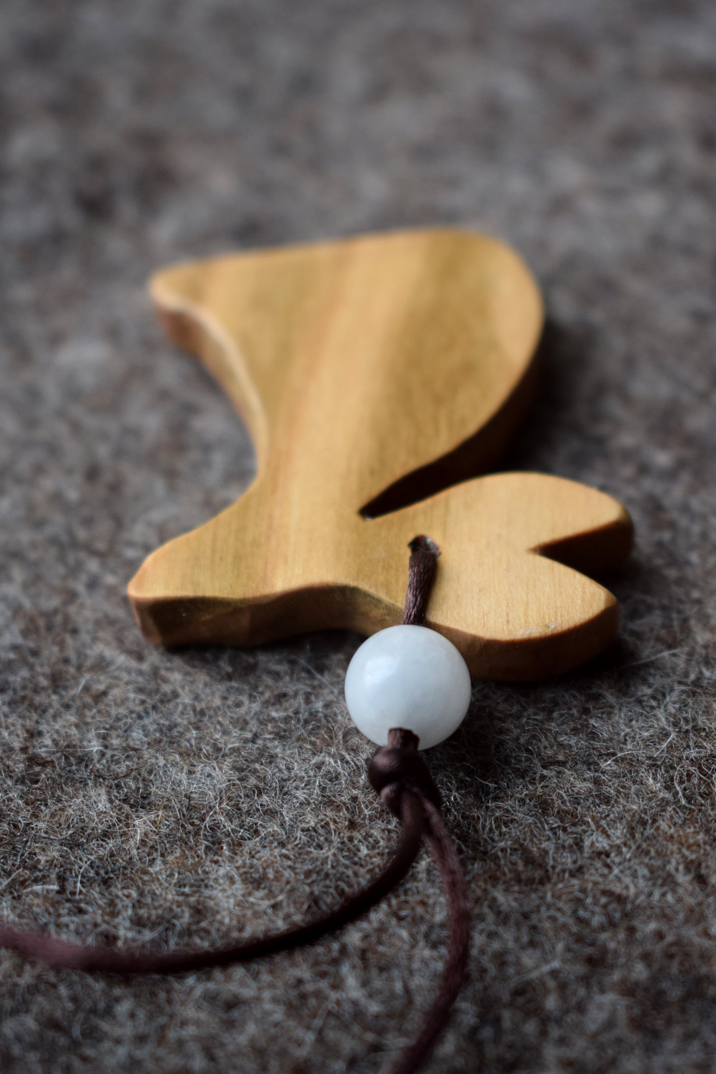 Leafy Rabbit in Cherry with Snow Jade Bead