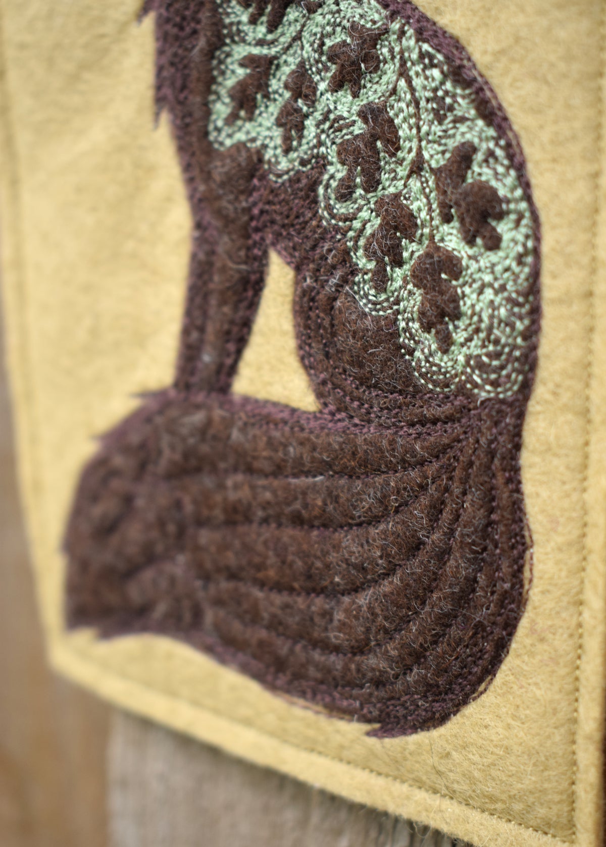Brown Fox, felt wall hanging with embroidery