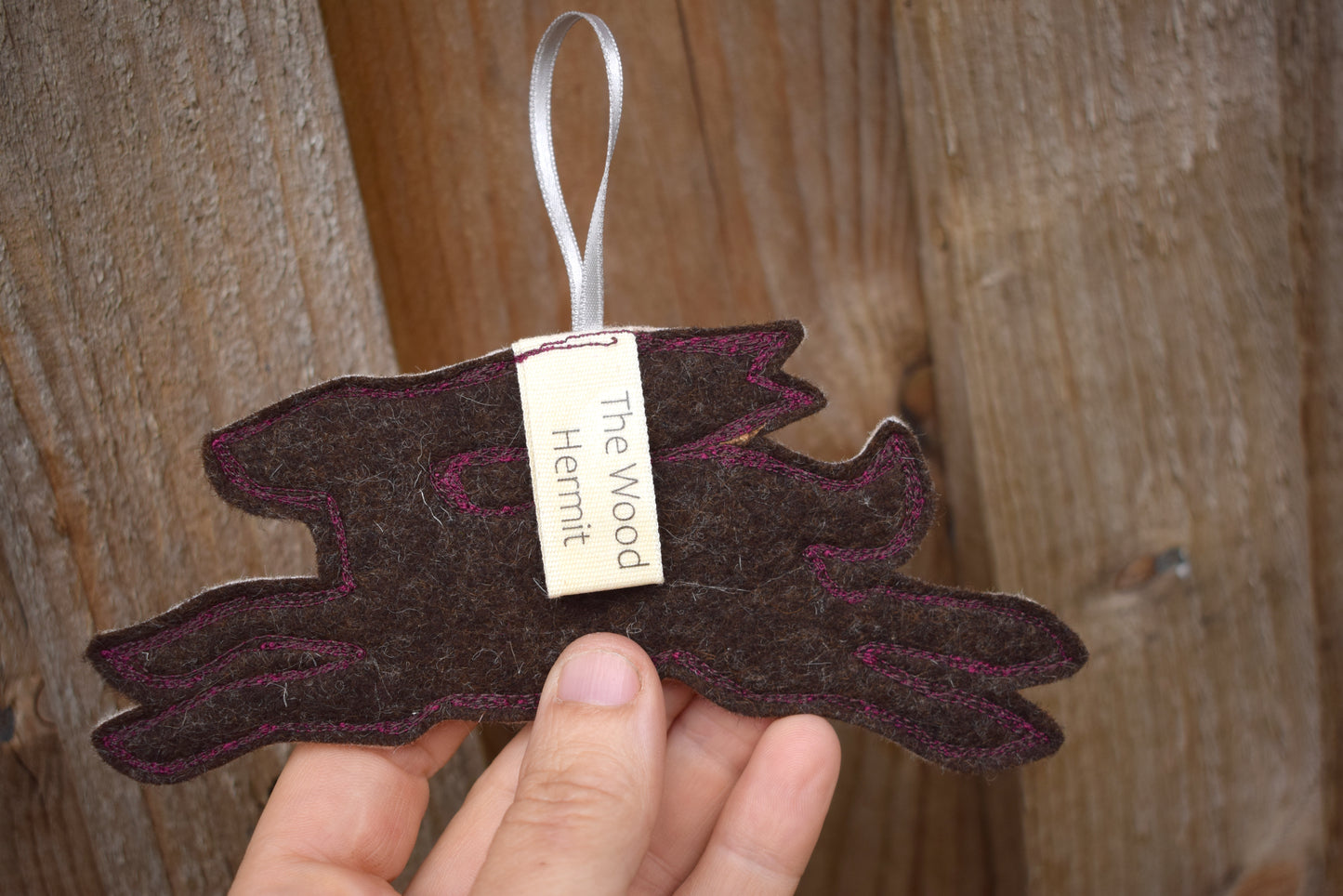 Mulberry Purple Hare, felt wall hanging with embroidery