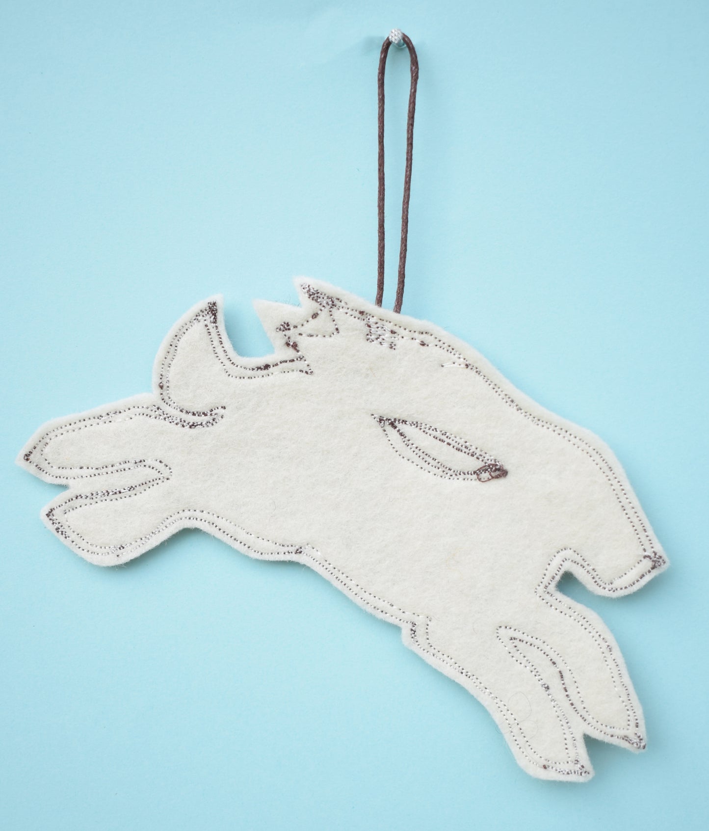 Embroidered felt and silk hare wall hanging