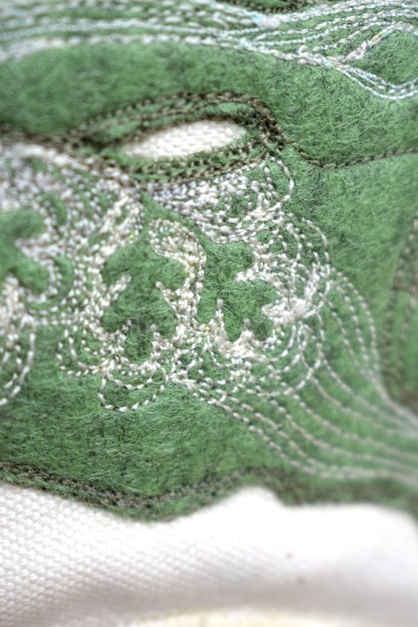 Embroidered leafy hare wall hanging