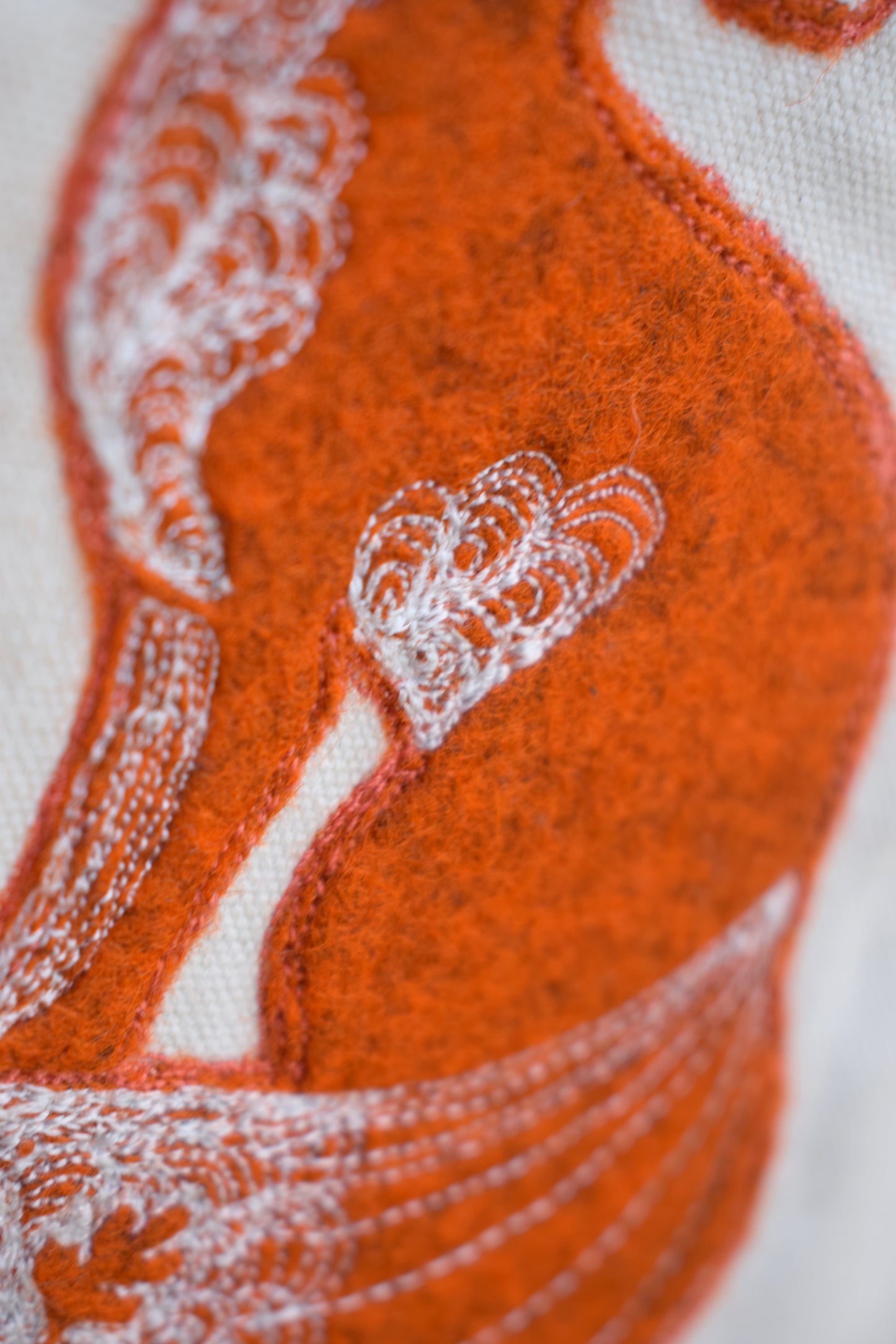 Embroidered leafy fox wall hanging
