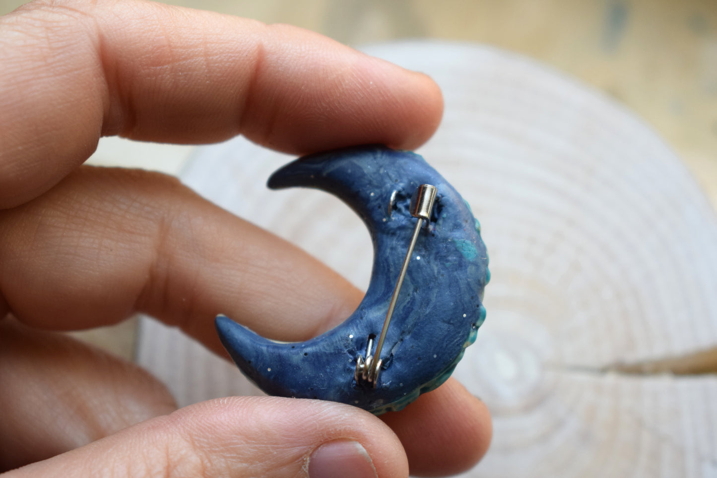 Moon Polymer Clay Brooch