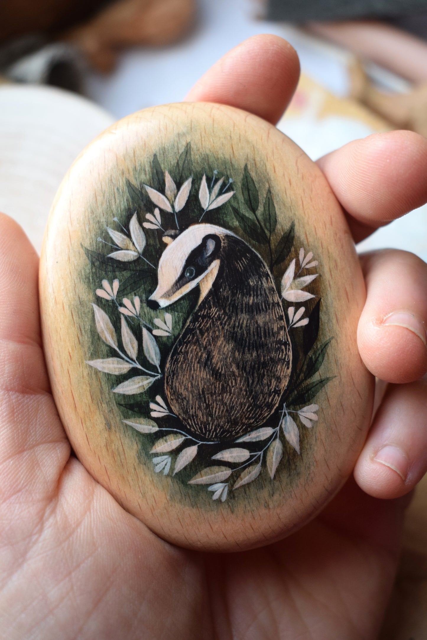 Watercolour on Beech - Badger