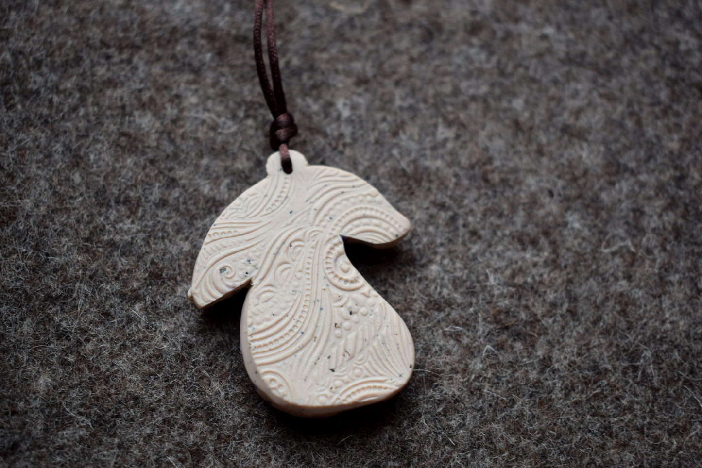 Beige/Purple Rabbit Polymer Clay Pendant