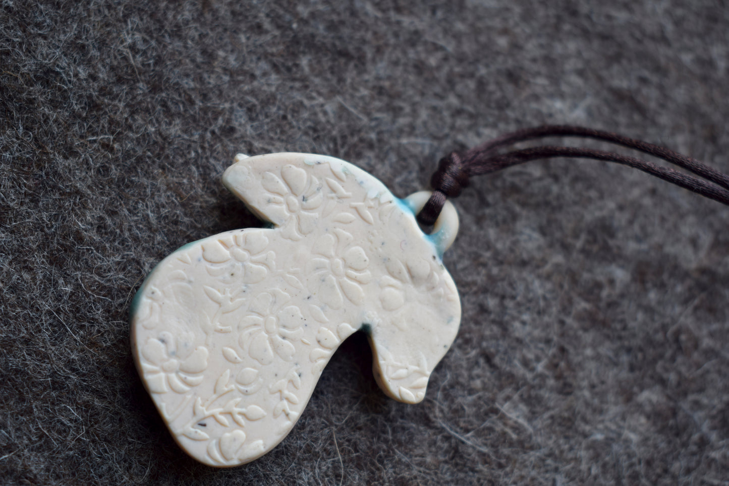 Green Rabbit Polymer Clay Pendant (b11)