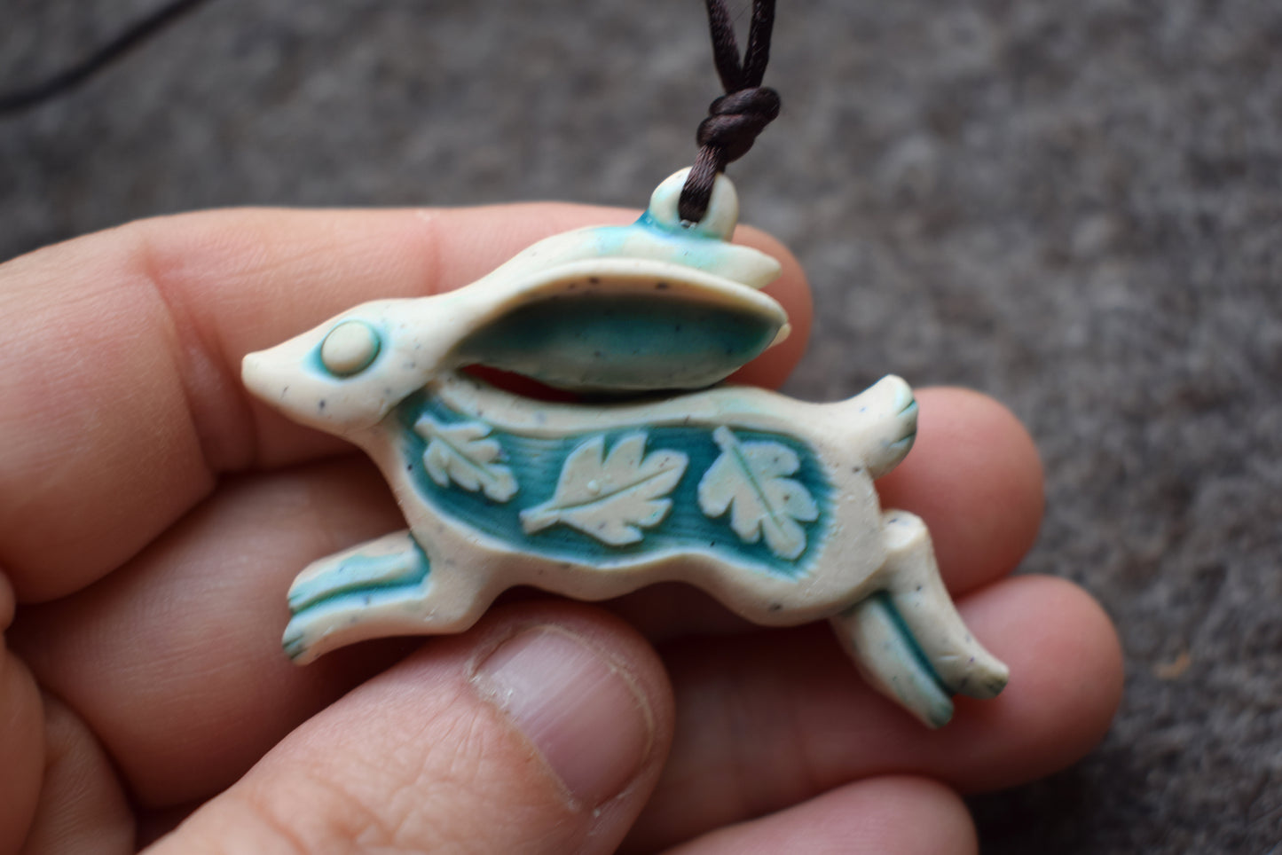 Running Hare Polymer Clay Pendant (b13)