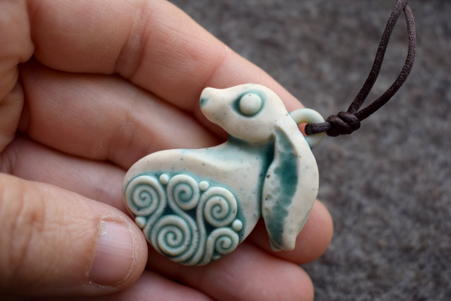 Green Rabbit Polymer Clay Pendant (b11)