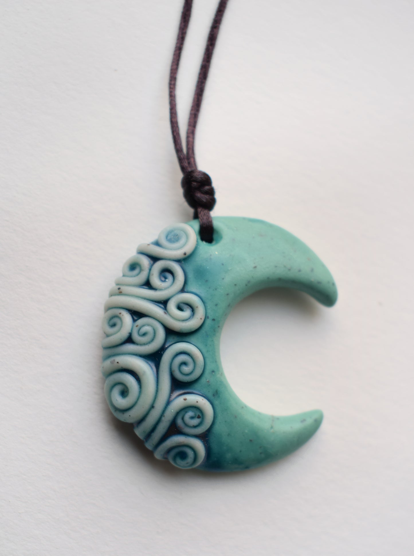 Green Swirls Polymer Clay Pendant 1 (b1)