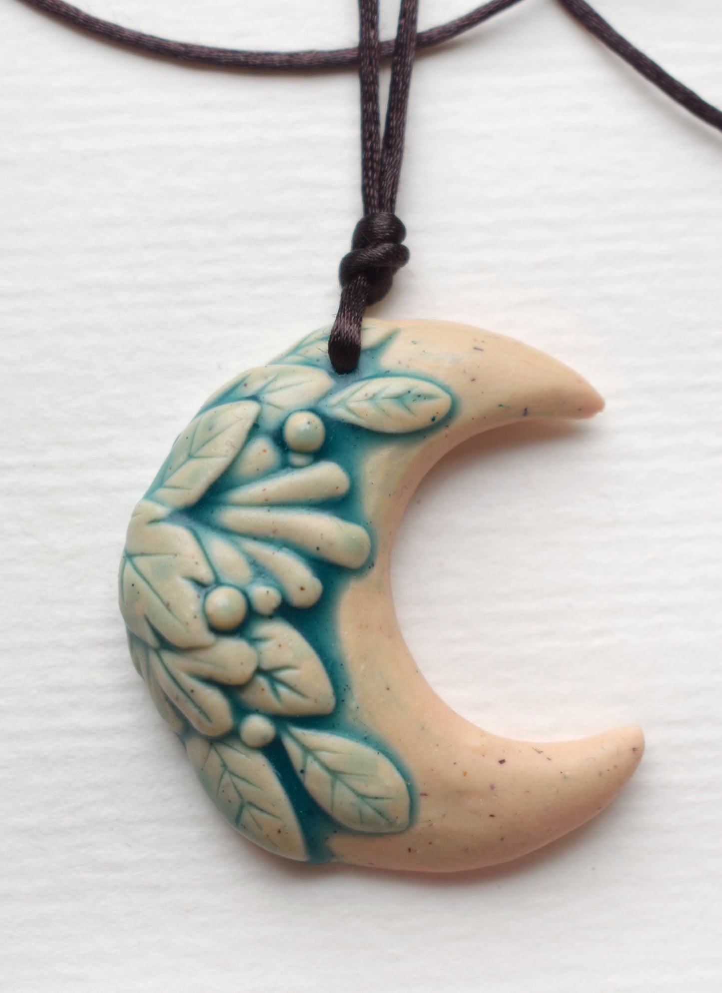 Leafy Moon Polymer Clay Pendant