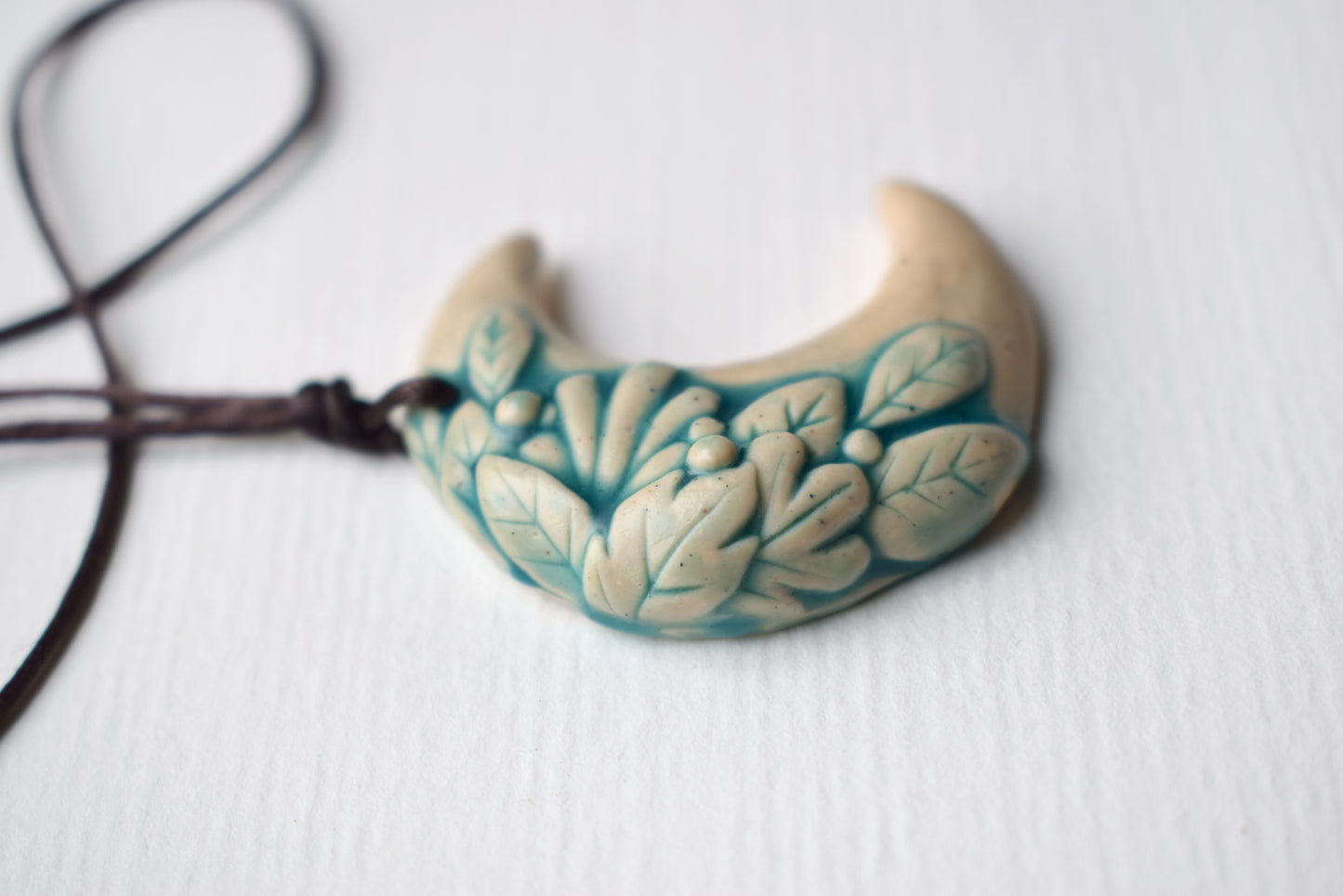Leafy Moon Polymer Clay Pendant