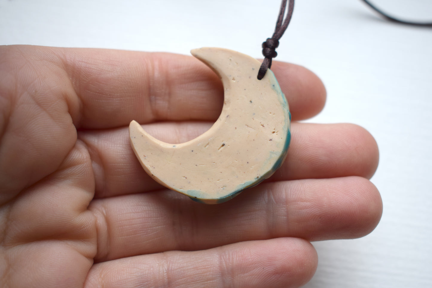 Leafy Moon Polymer Clay Pendant