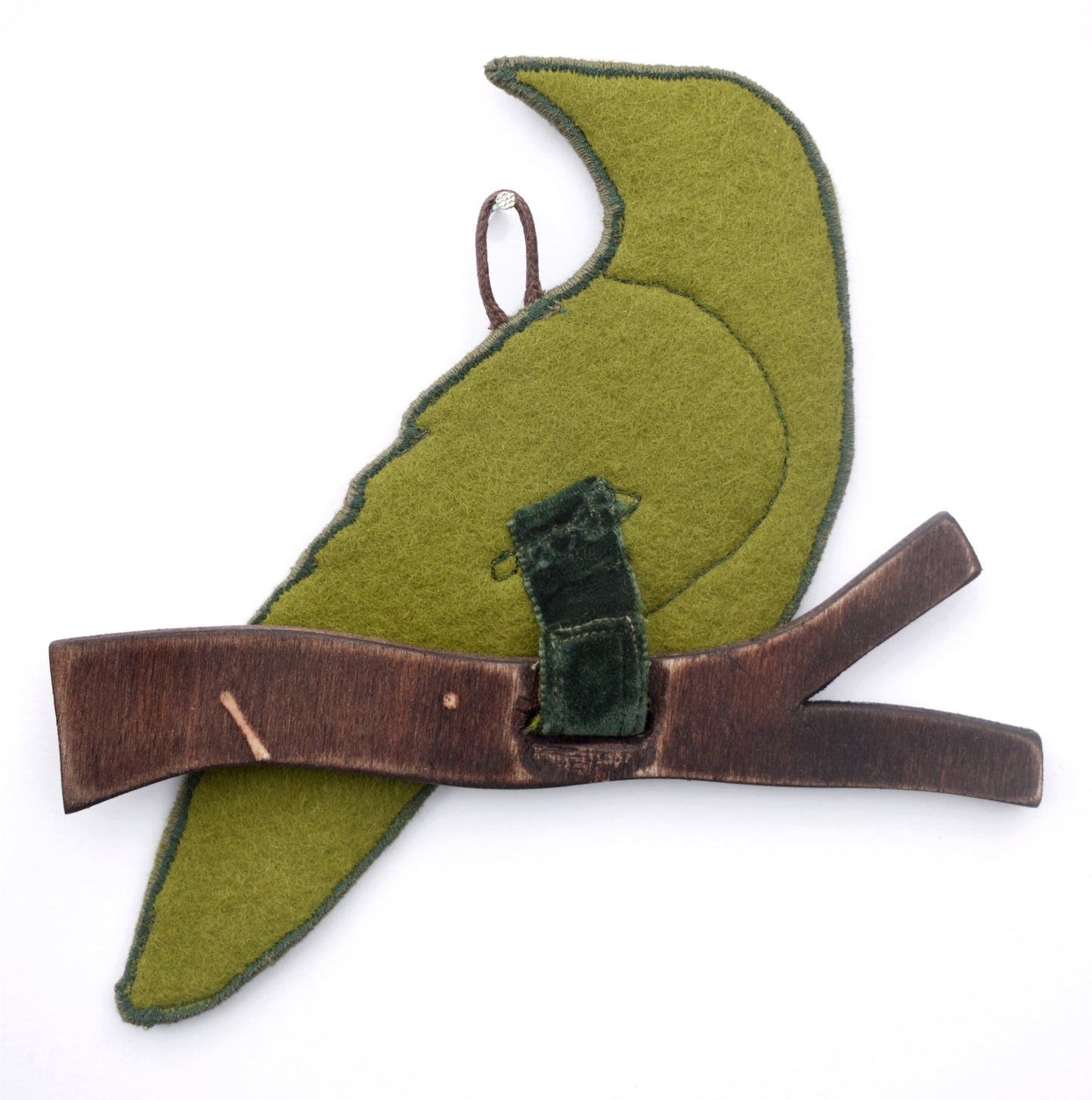 Strange Green Bird - Embroidered felt wall hanging