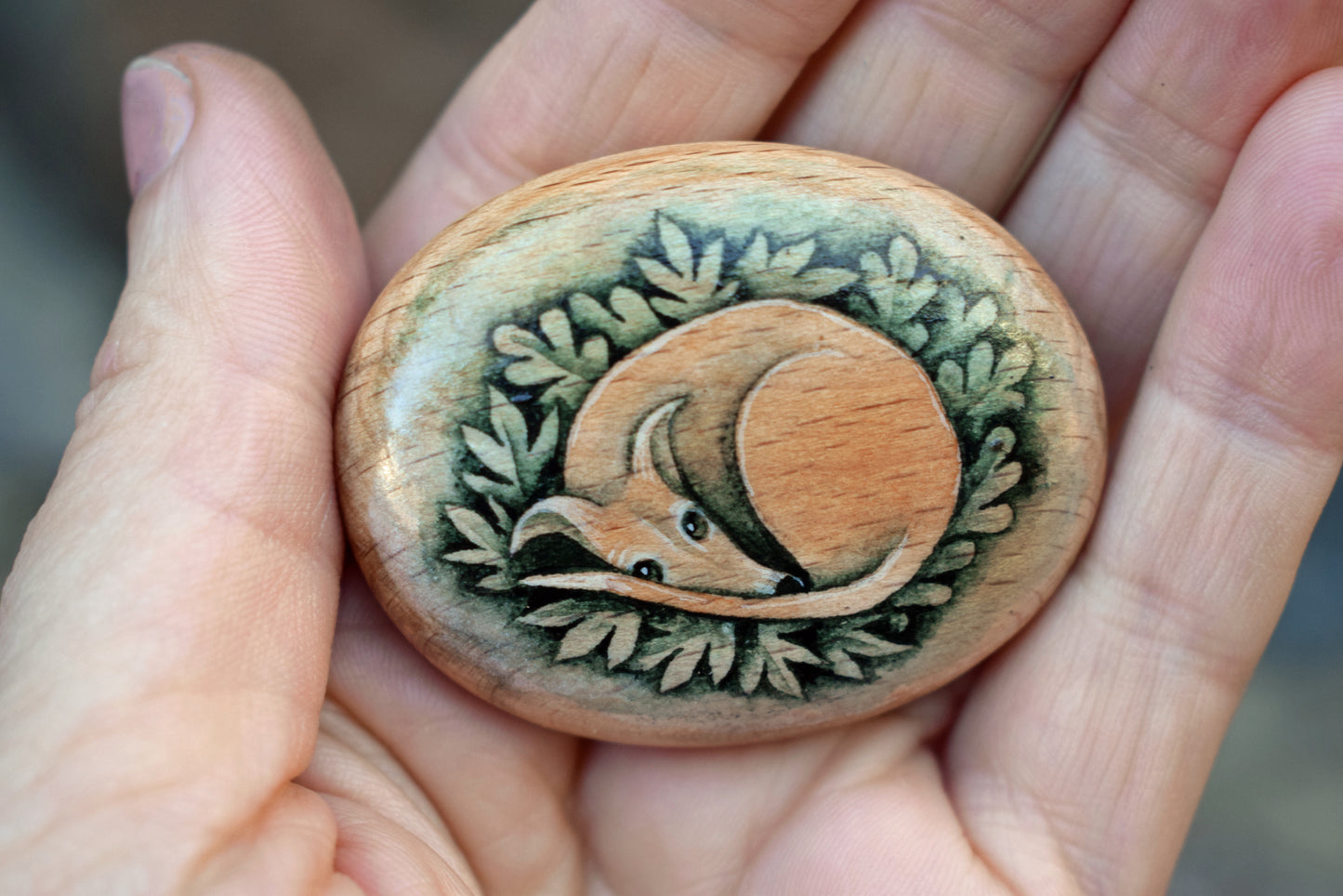 MINI Pebble - Greyhound/whippet Watercolour painting on Beech wood