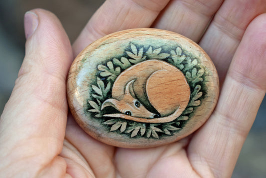 MINI Pebble - Greyhound/whippet Watercolour painting on Beech wood