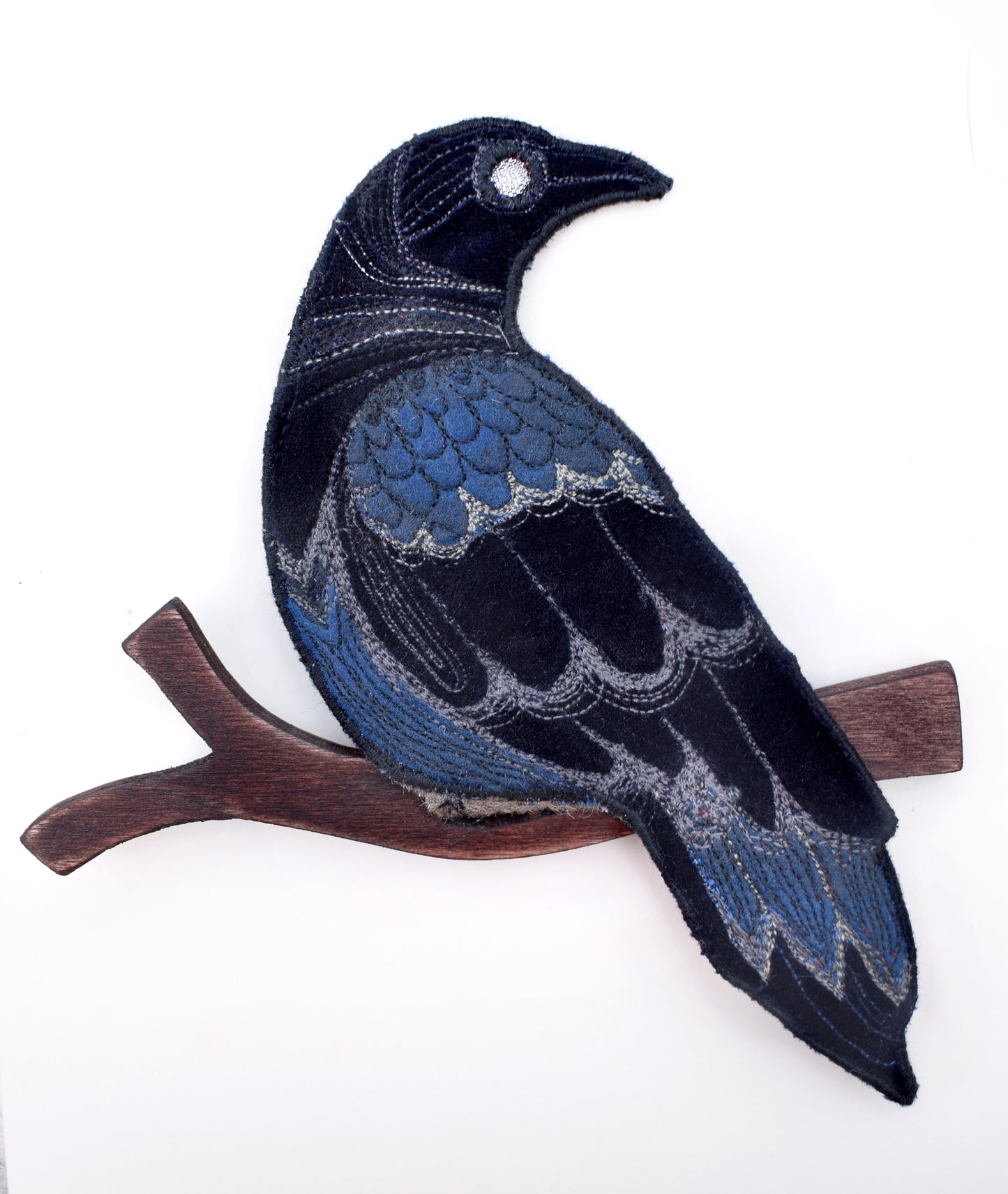 Crow - Embroidered velvet and felt wall hanging