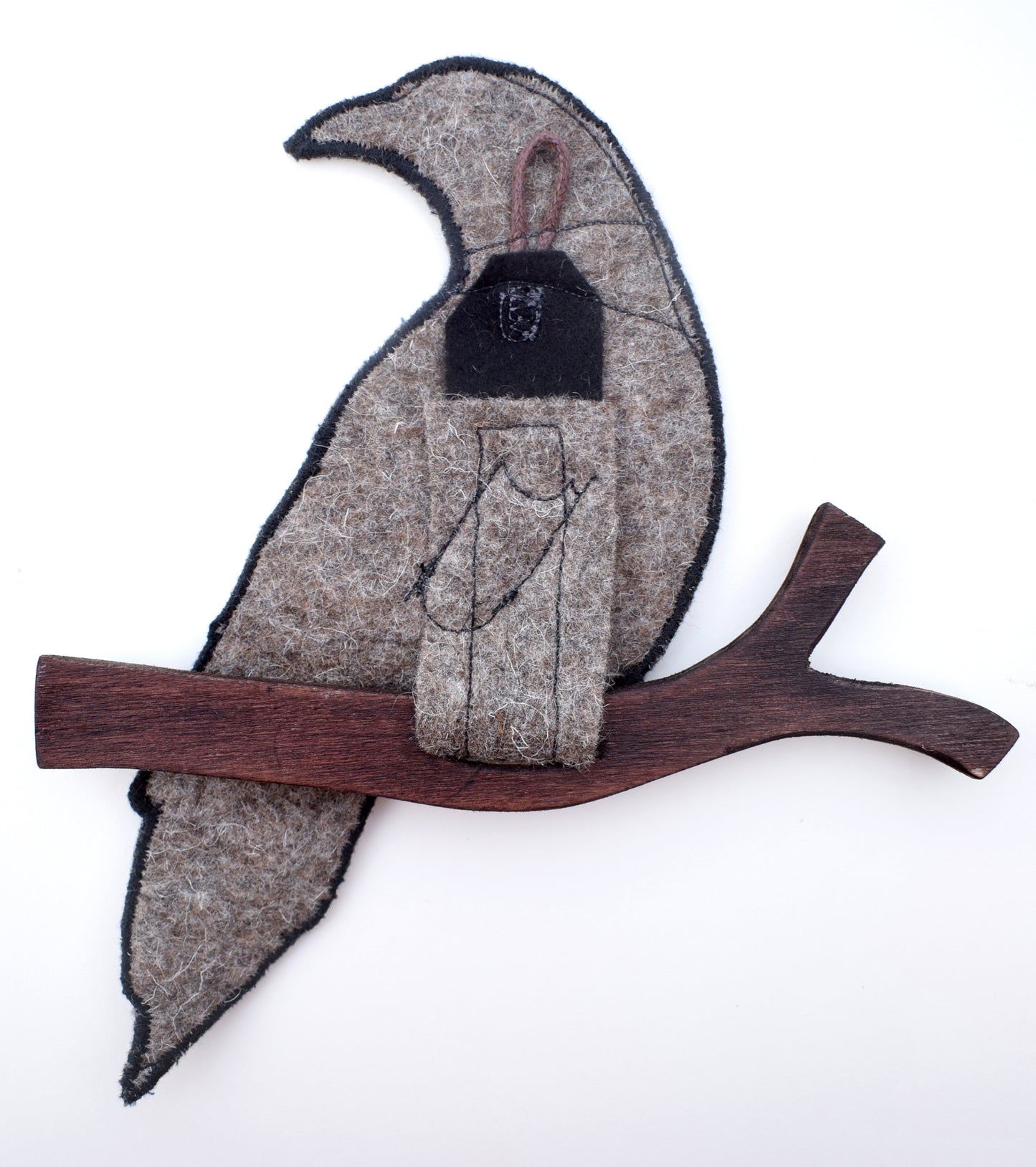 Crow - Embroidered velvet and felt wall hanging
