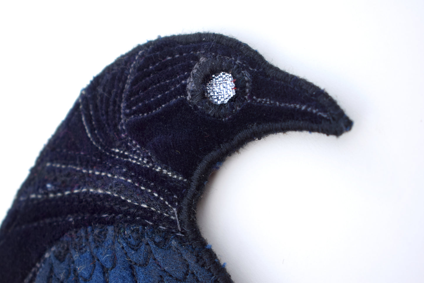 Crow - Embroidered velvet and felt wall hanging