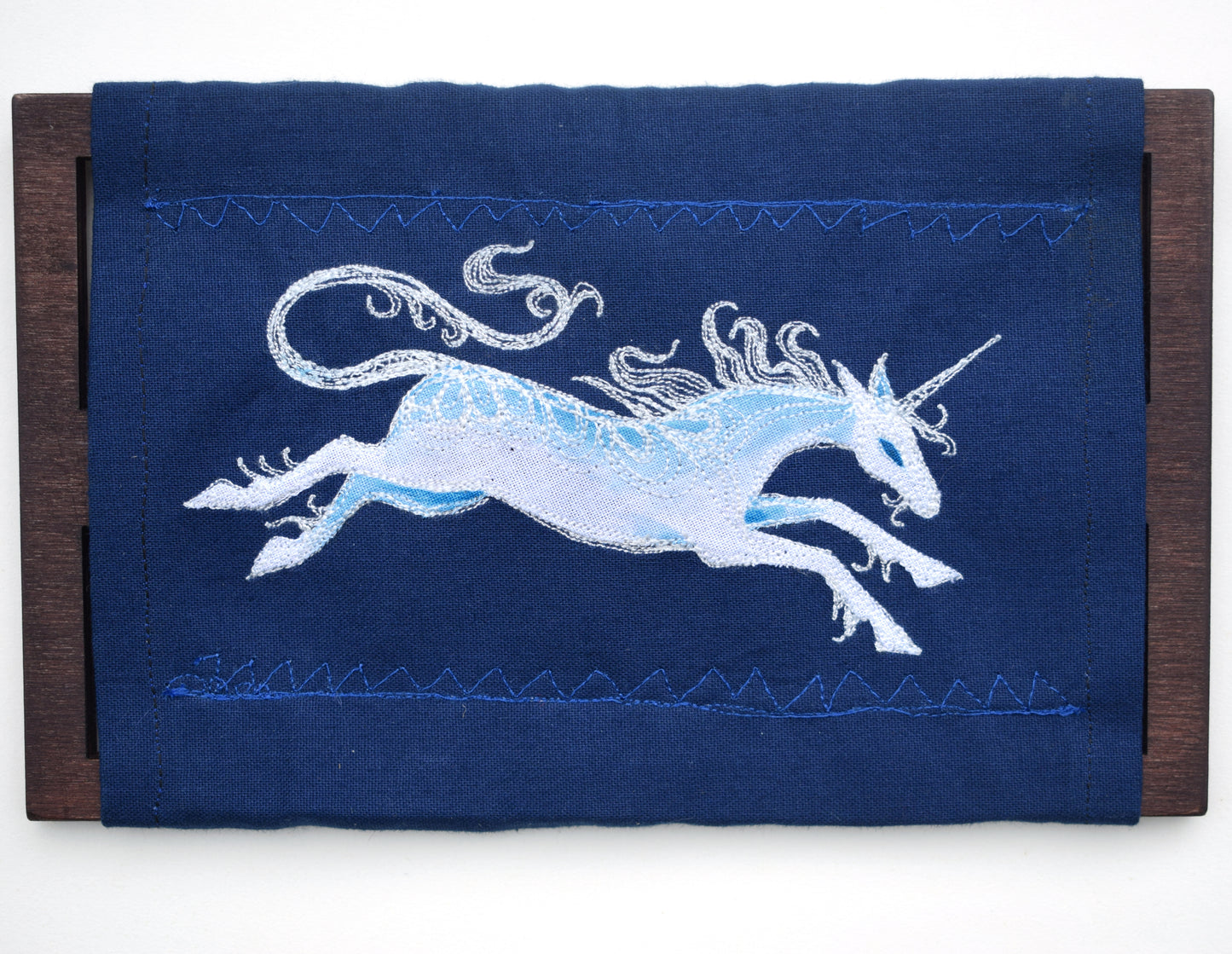 Unicorn wall hanging embroidery on wooden frame