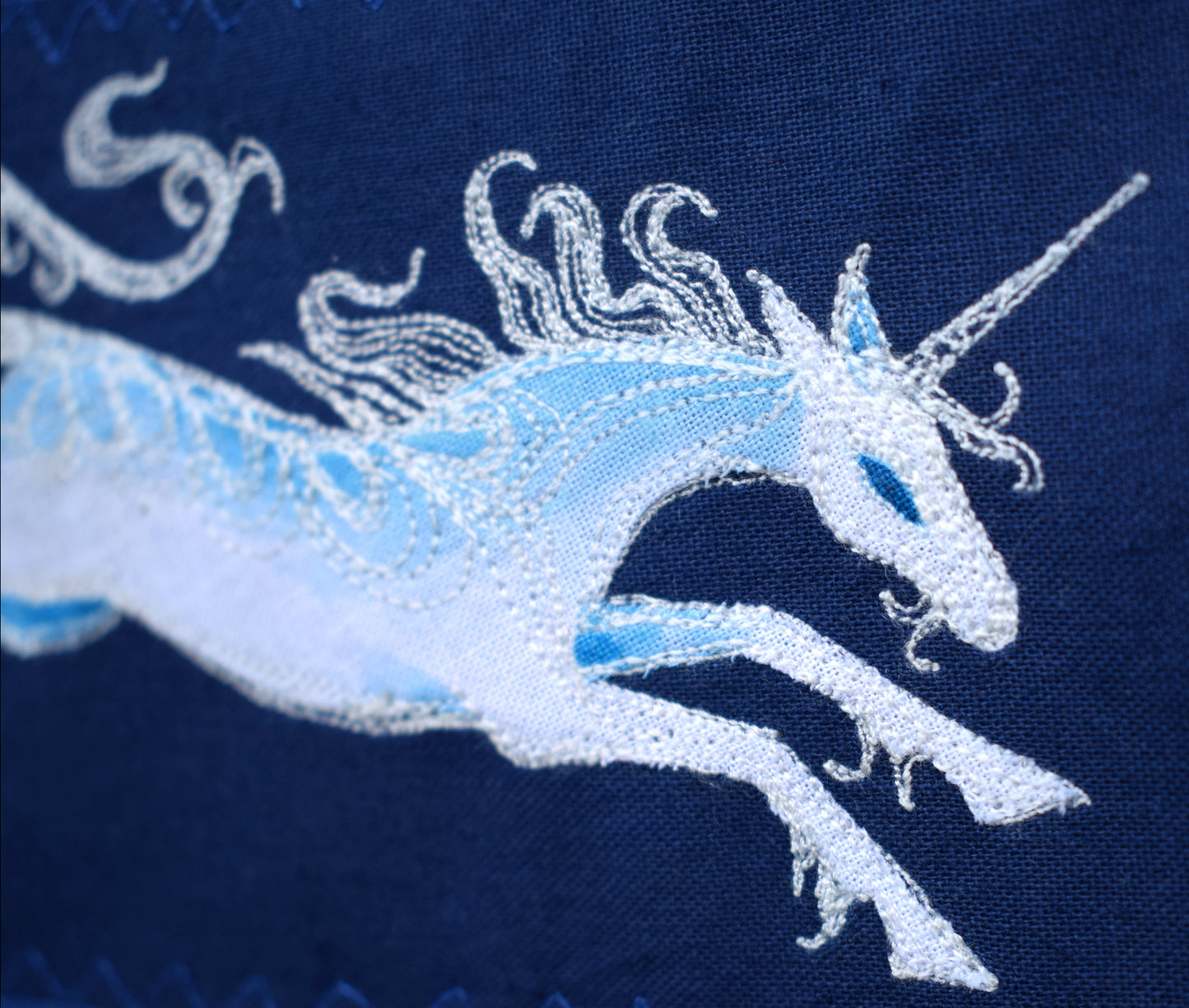 Unicorn wall hanging embroidery on wooden frame