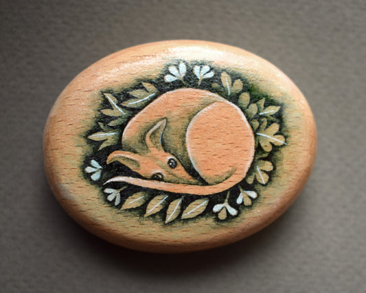 MINI Pebble - Greyhound/whippet Watercolour painting on Beech wood