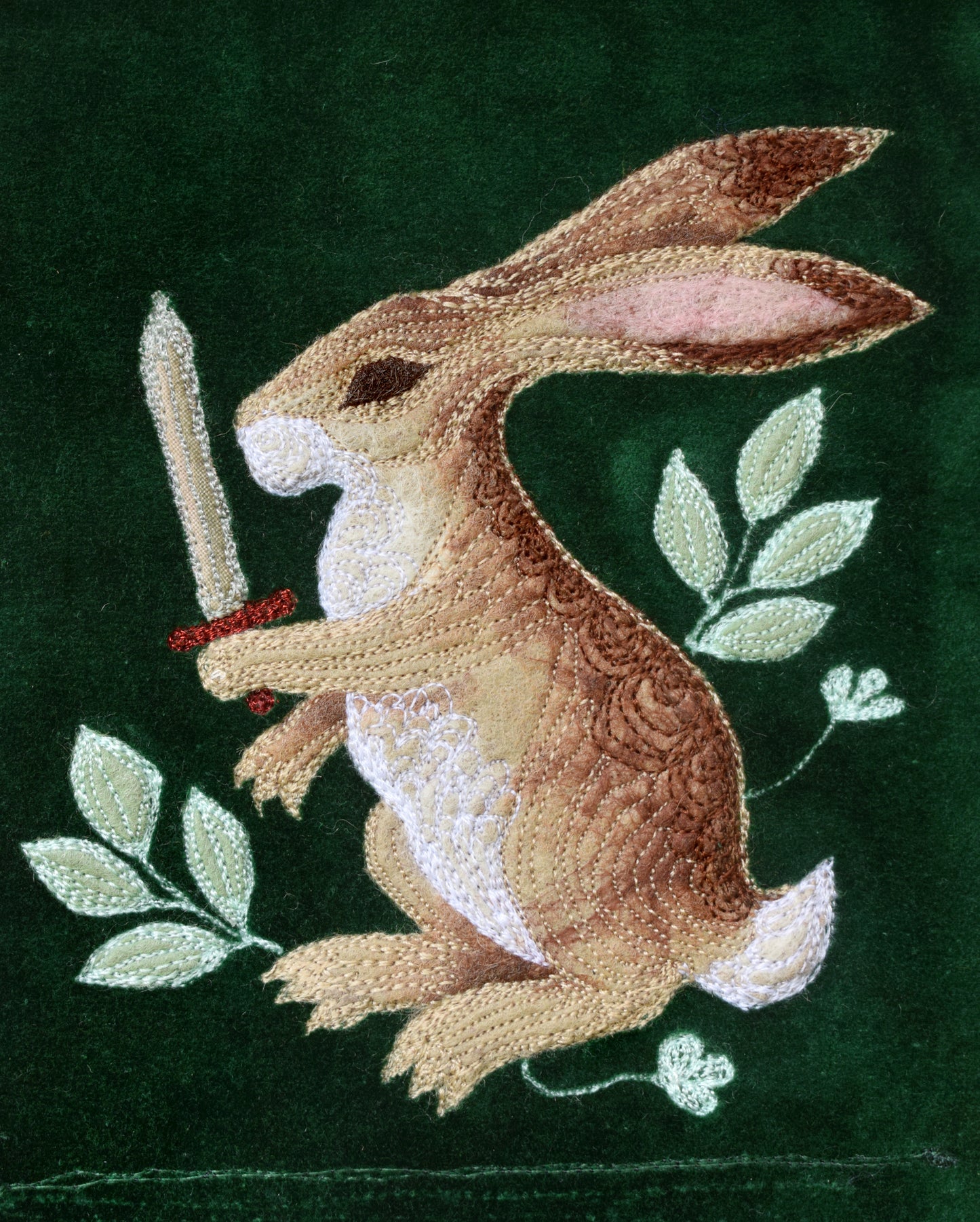 Battle Rabbit Applique on Wood Frame
