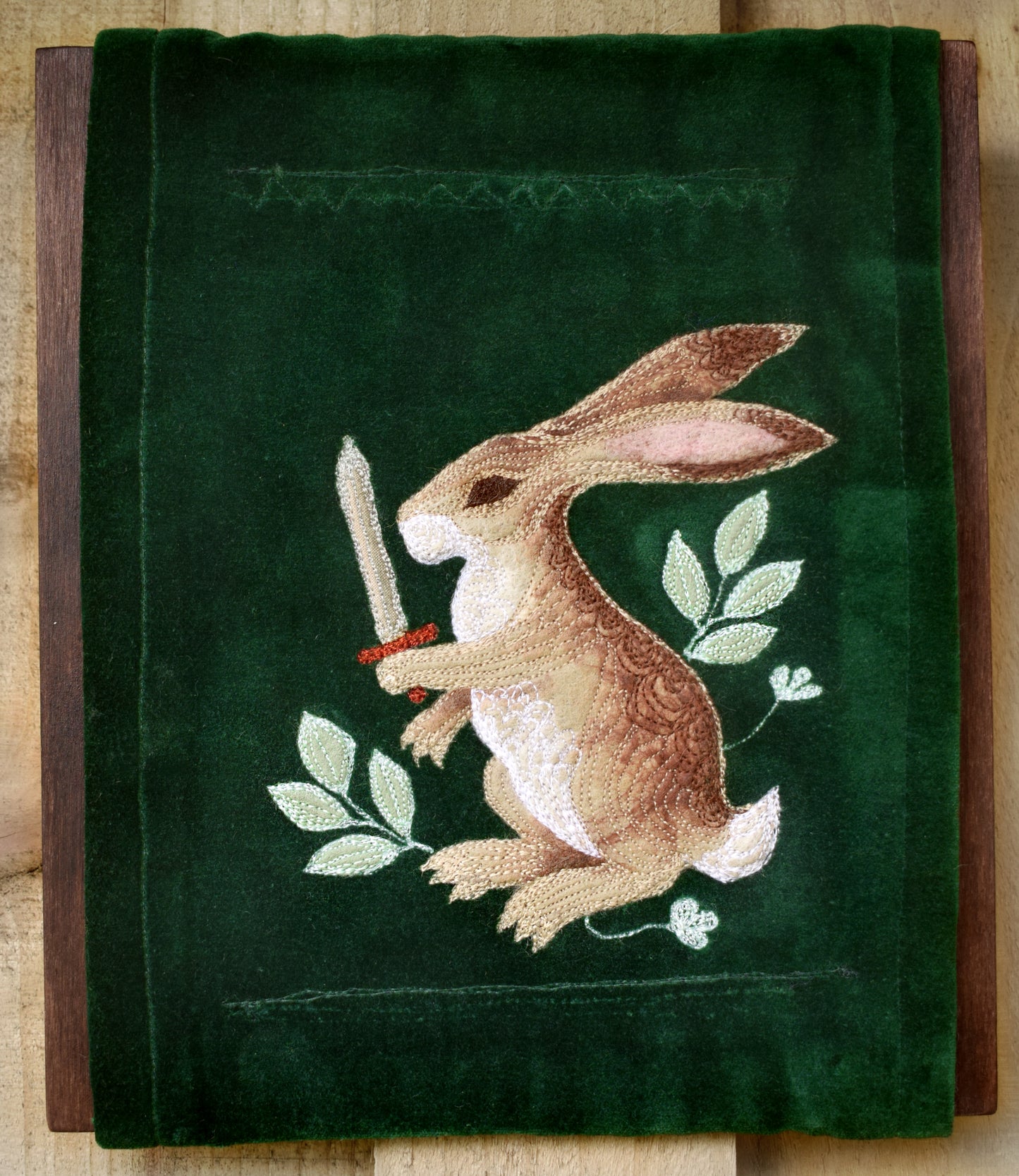 Battle Rabbit Applique on Wood Frame