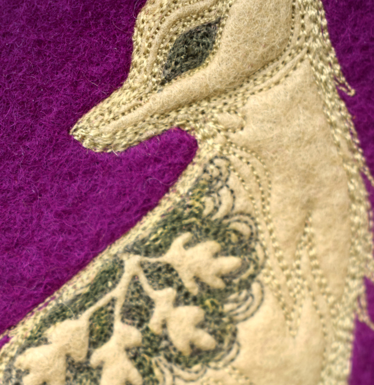 Fox on Magenta, felt wall hanging with embroidery