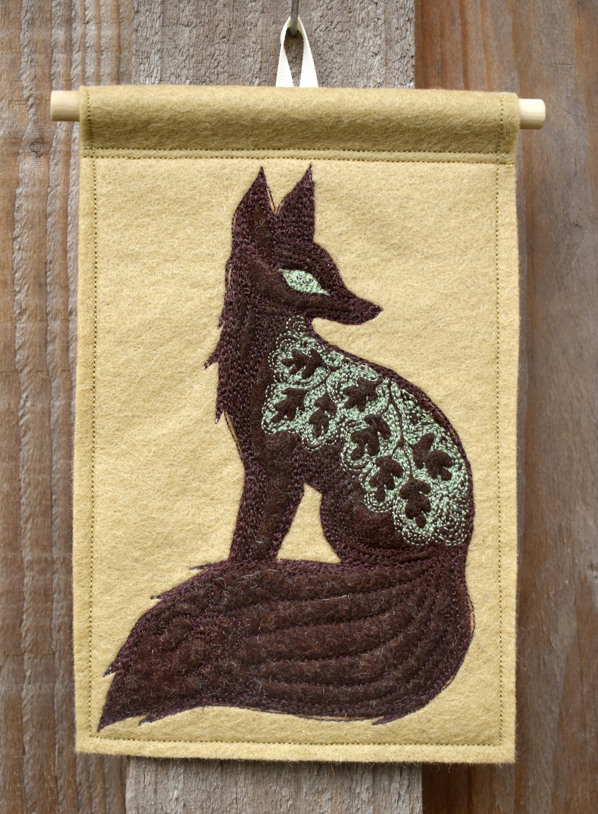 Brown Fox, felt wall hanging with embroidery