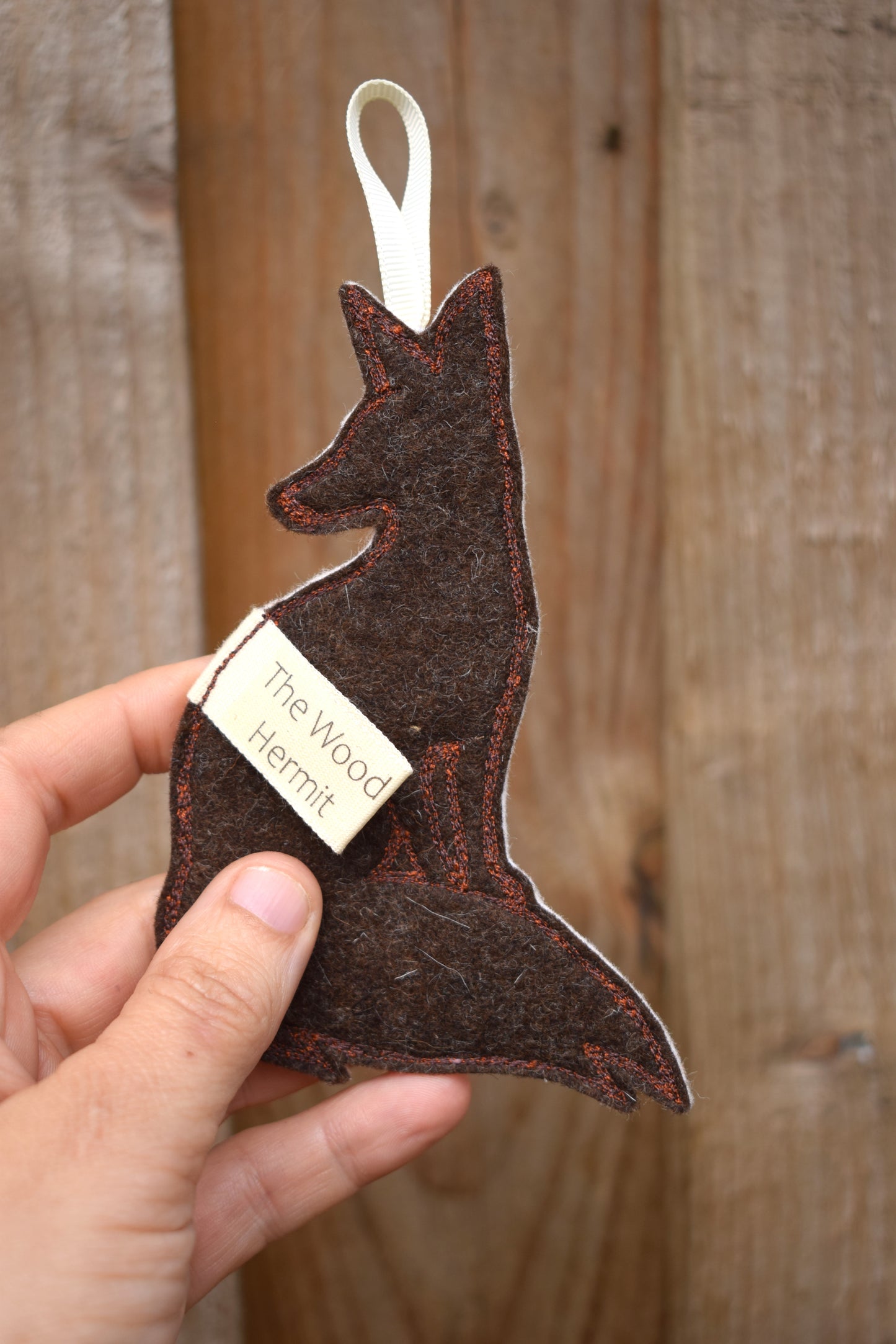 Embroidered leafy fox wall hanging