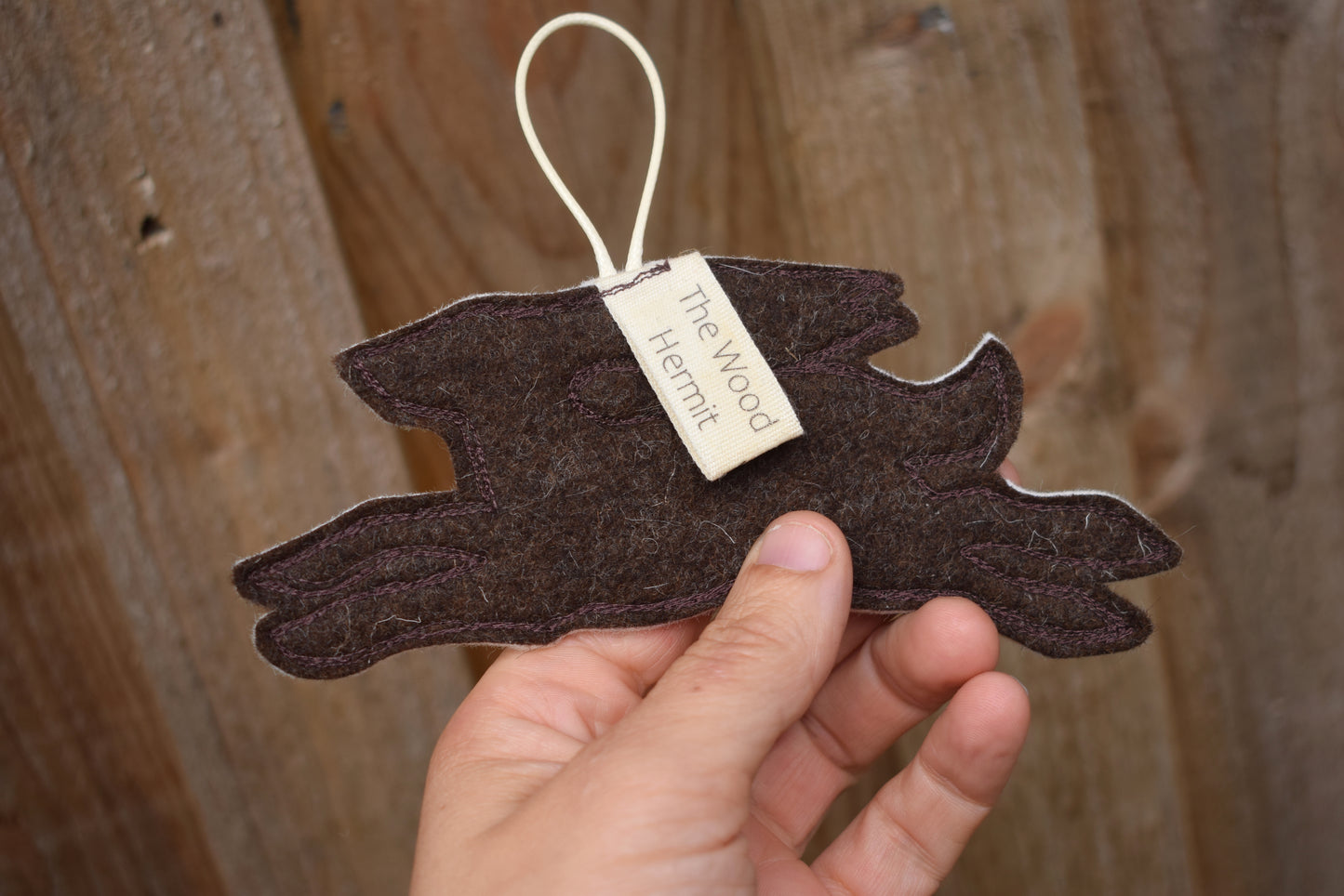 Dark Brown Hare, felt wall hanging with embroidery