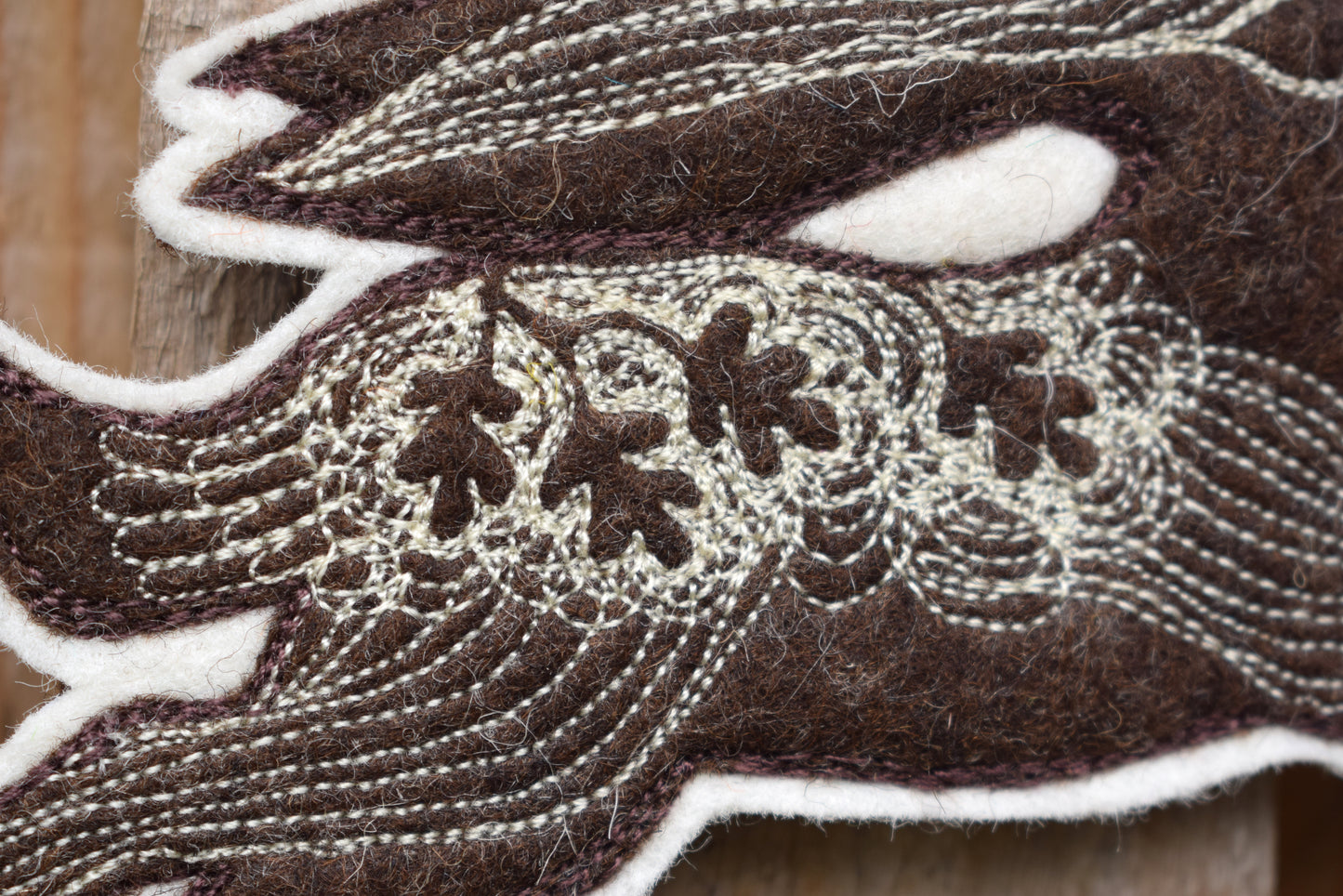 Dark Brown Hare, felt wall hanging with embroidery