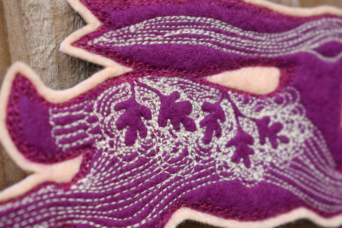 Mulberry Purple Hare, felt wall hanging with embroidery