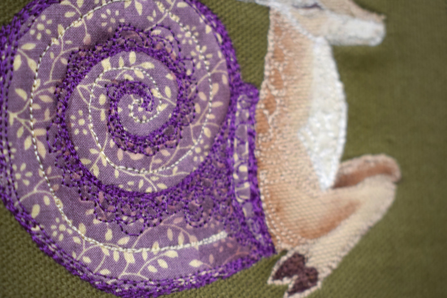 Deer Snail Embroidered hare wall hanging