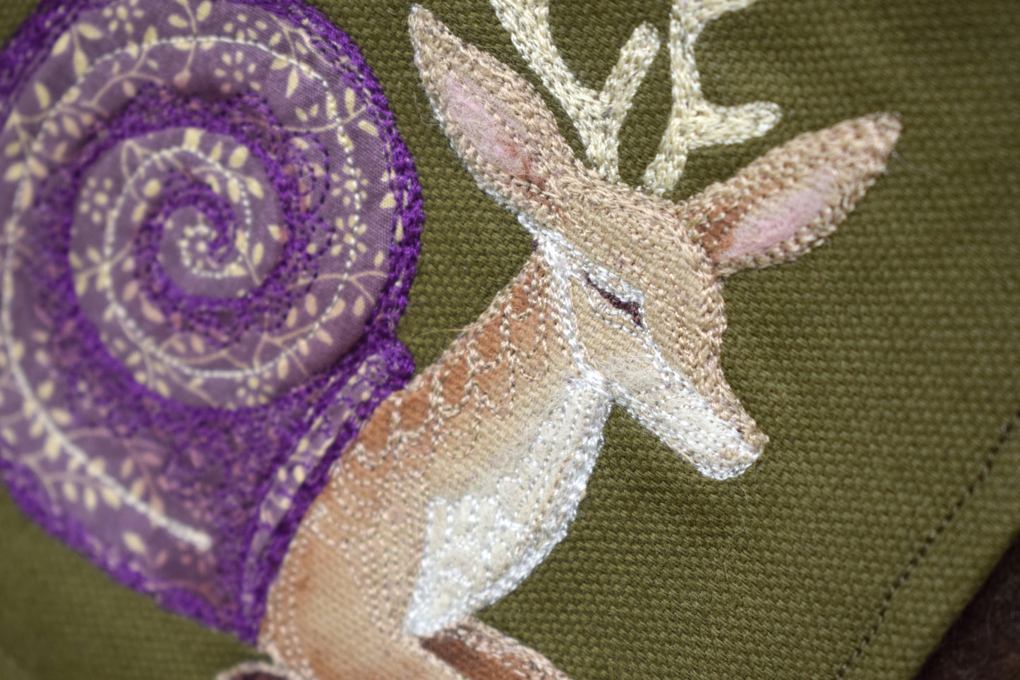 Deer Snail Embroidered hare wall hanging
