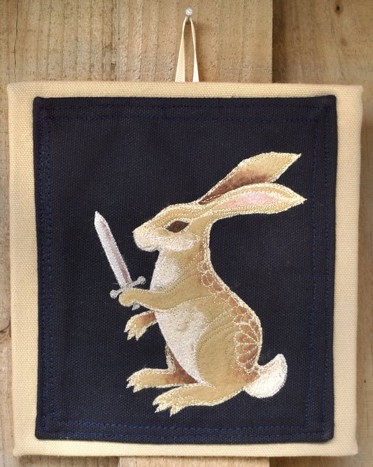 Battle Rabbit Embroidered applique wall hanging