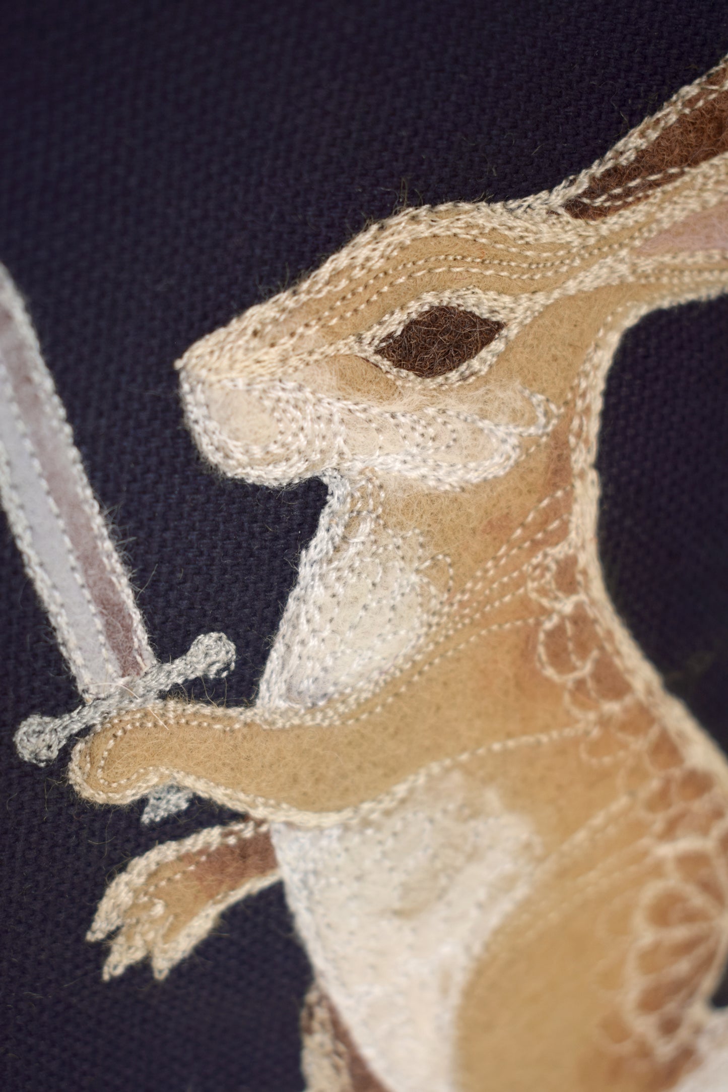 Battle Rabbit Embroidered applique wall hanging