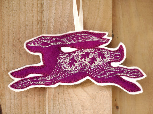 Mulberry Purple Hare, felt wall hanging with embroidery MADE TO ORDER