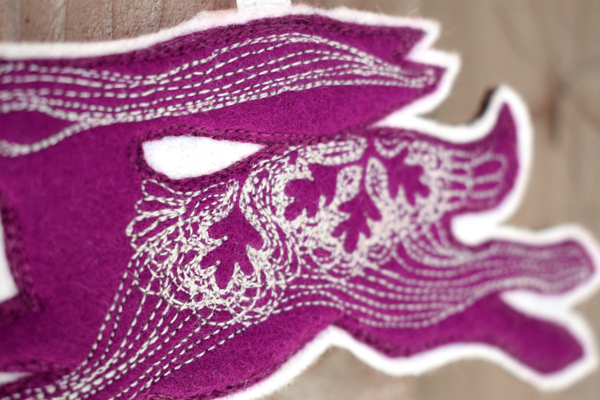 Mulberry Purple Hare, felt wall hanging with embroidery MADE TO ORDER