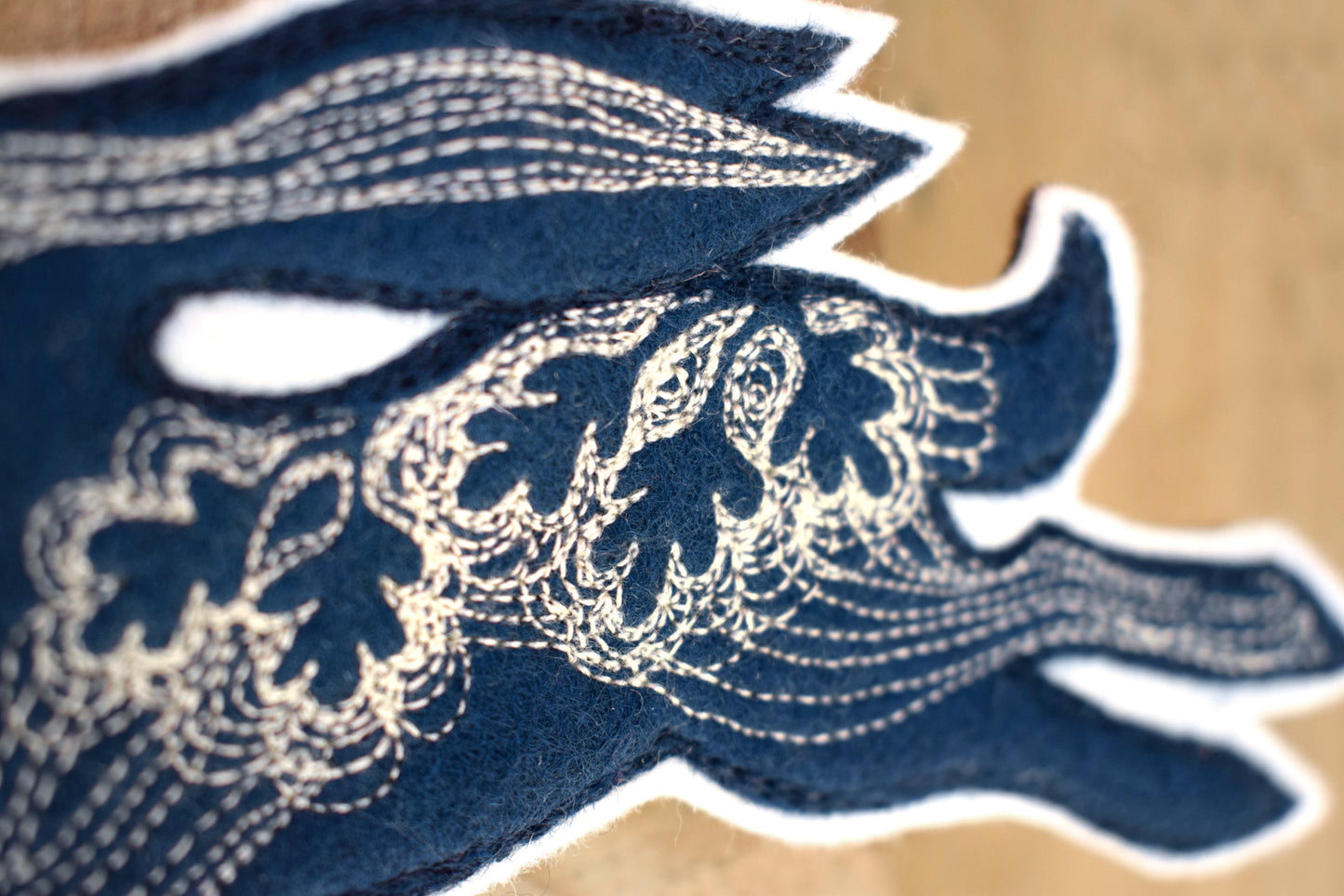 Inky Blue Hare, felt wall hanging with embroidery MADE TO ORDER