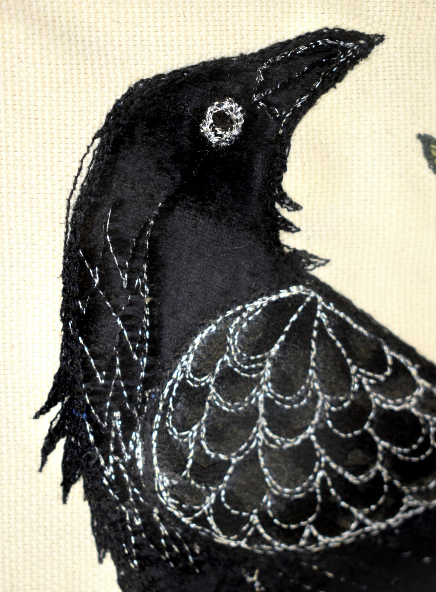 Crow Embroidered applique wall hanging