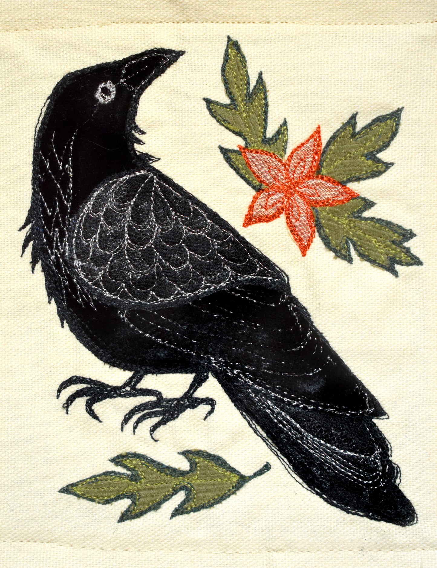 Crow Embroidered applique wall hanging