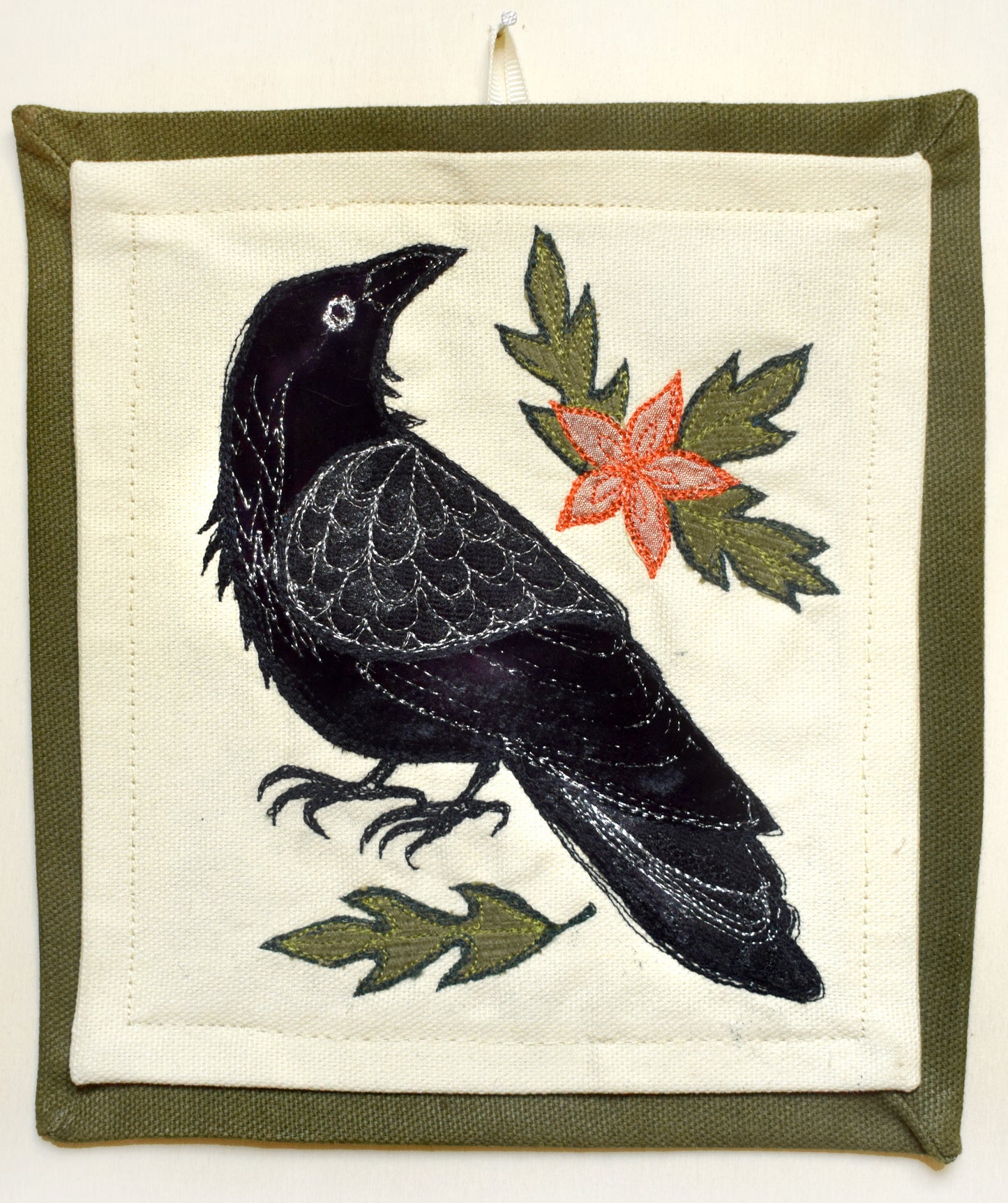 Crow Embroidered applique wall hanging