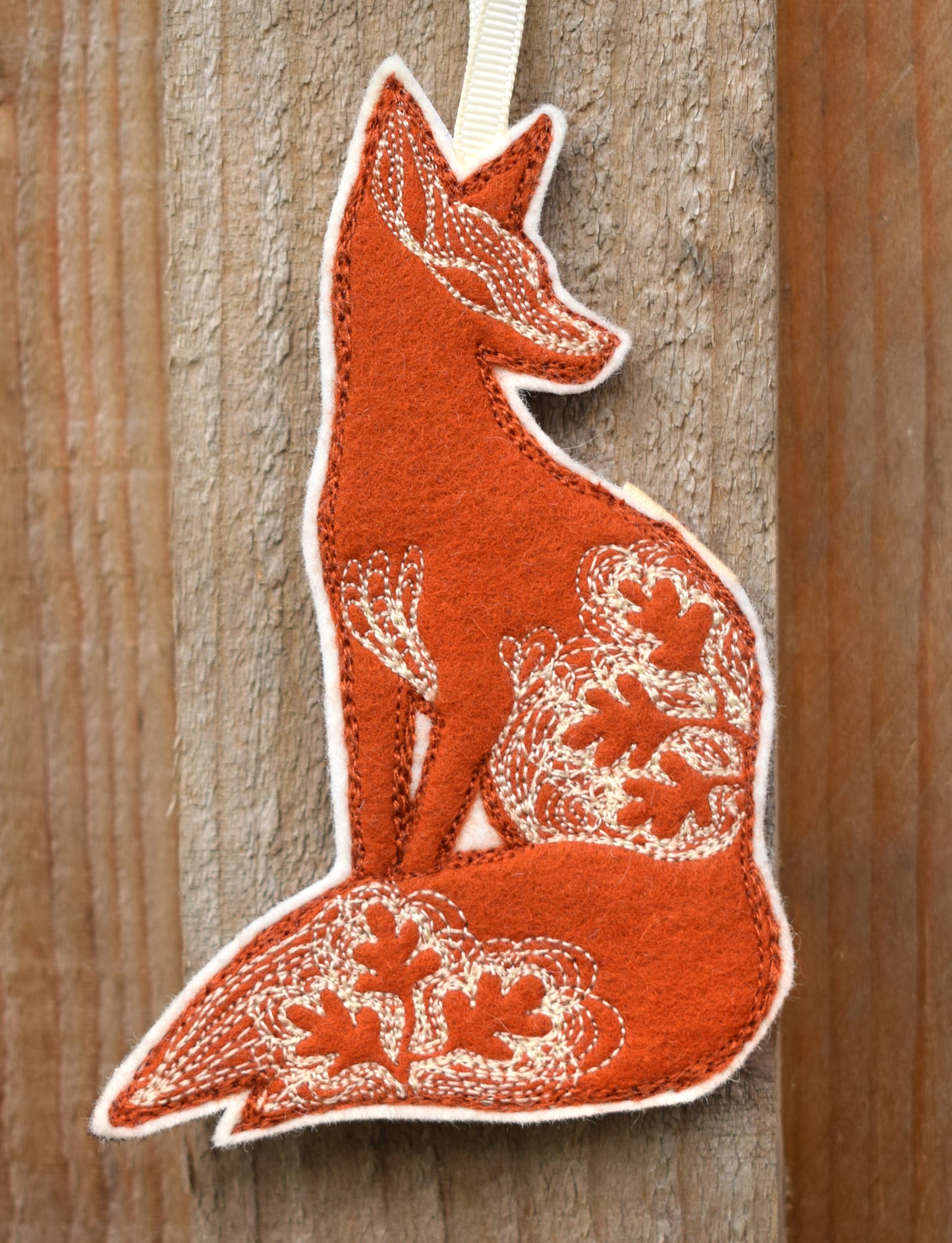 Burnt Orange fox, felt wall hanging with embroidery MADE TO ORDER