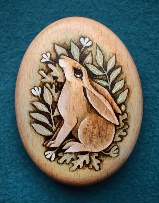 Moon Gazing Hare Wood Pebble (large)