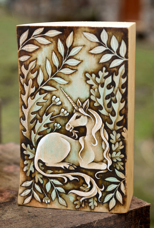 Unicorn watercolour on wood