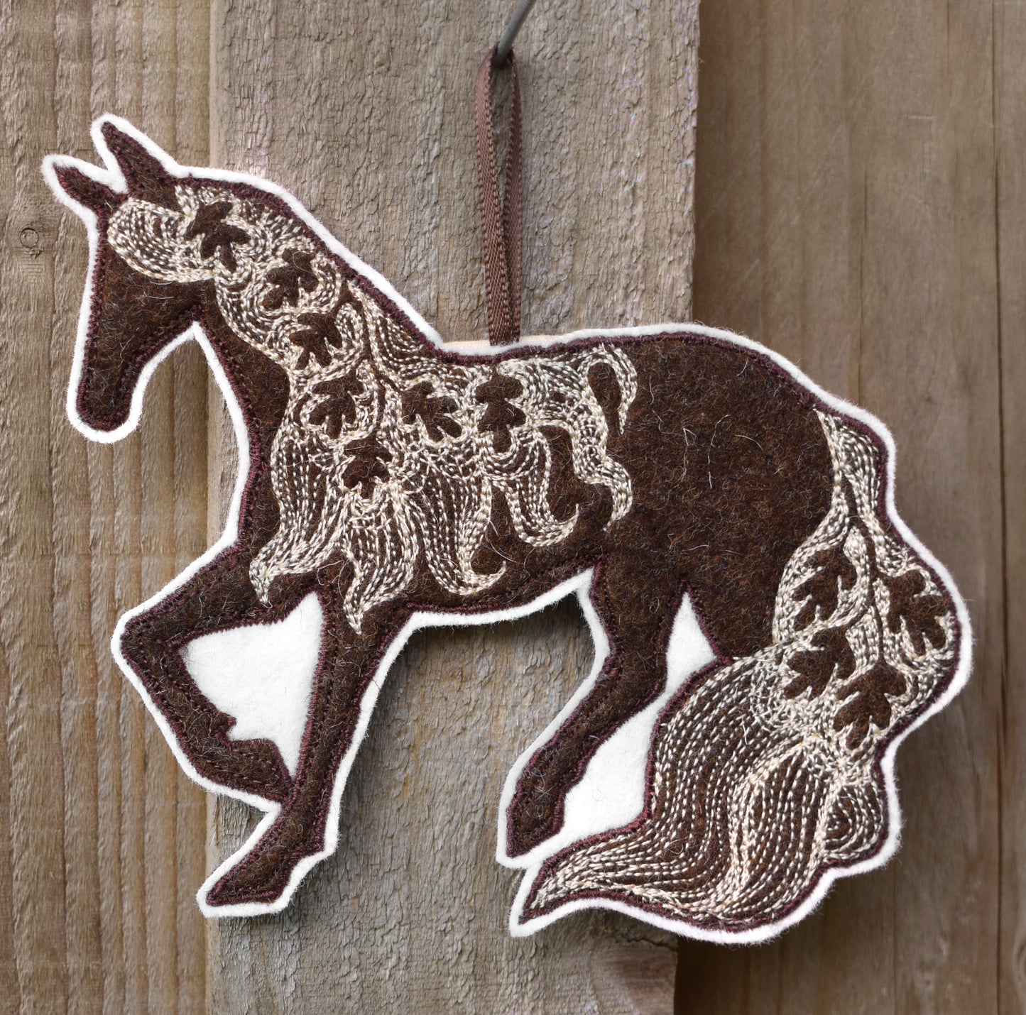 Leafy Pony, felt wall hanging with embroidery MADE TO ORDER