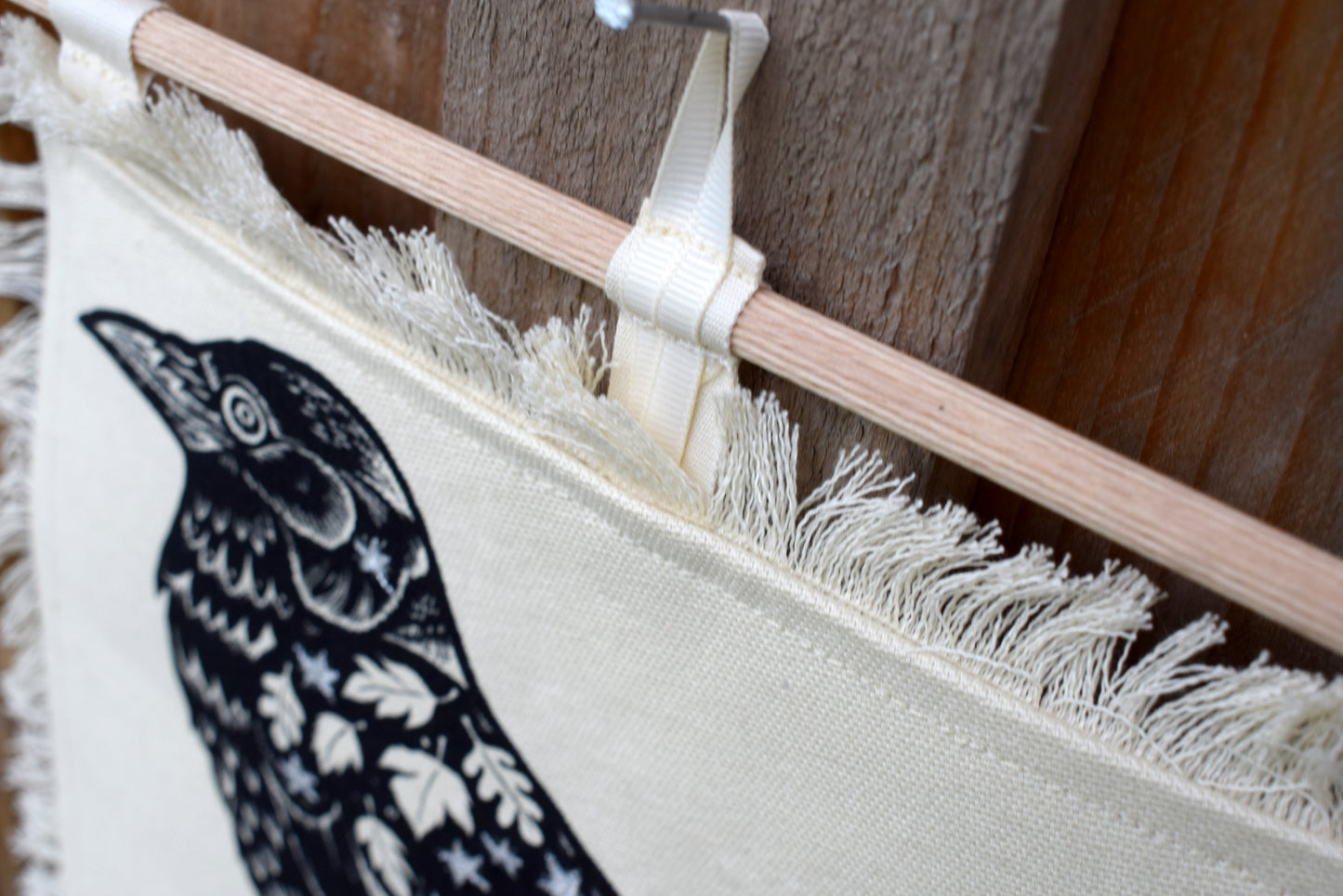 Crow with silvery stars: Screen Printed wall hanging (made to order)