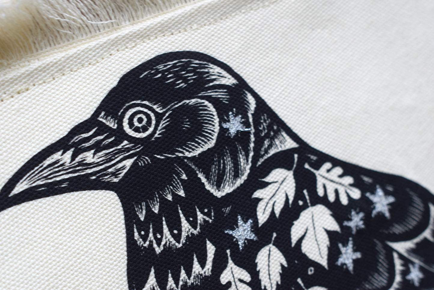 Crow with silvery stars: Screen Printed wall hanging (made to order)
