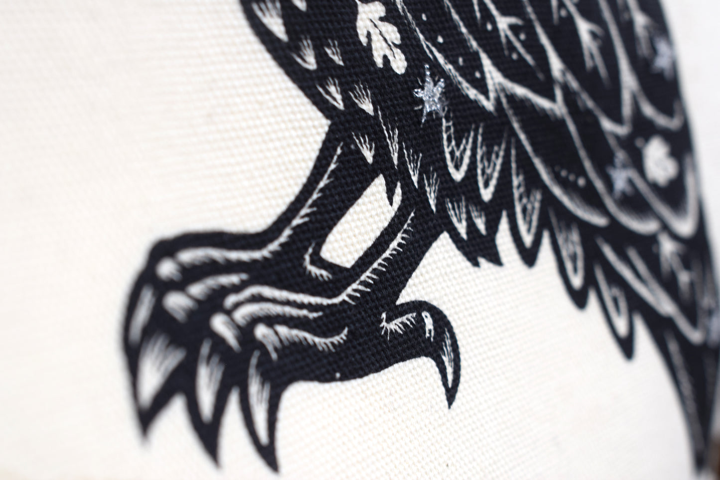 Crow with silvery stars: Screen Printed wall hanging (made to order)